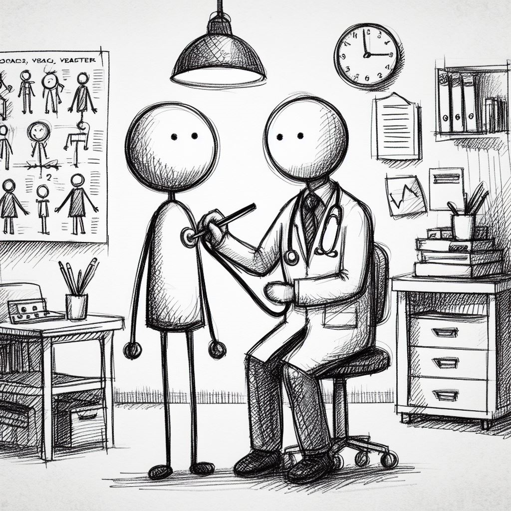 A stick figure at the doctor's office.